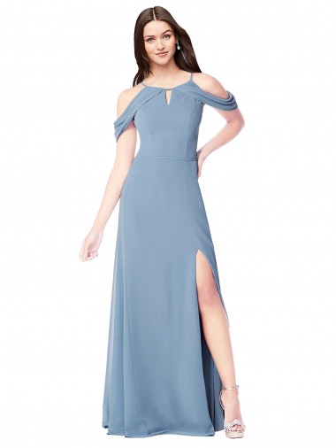 Staubiges Blau A-Linien Off-Schulter Chiffon Lange Brautjungfernkleider Websites