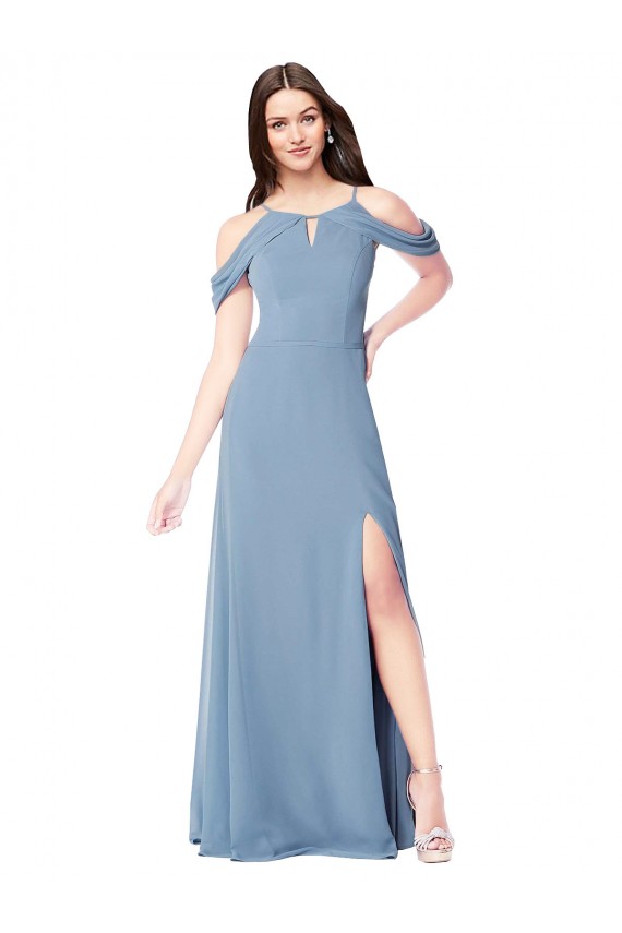 Staubiges Blau A-Linien Off-Schulter Chiffon Lange Brautjungfernkleider Websites