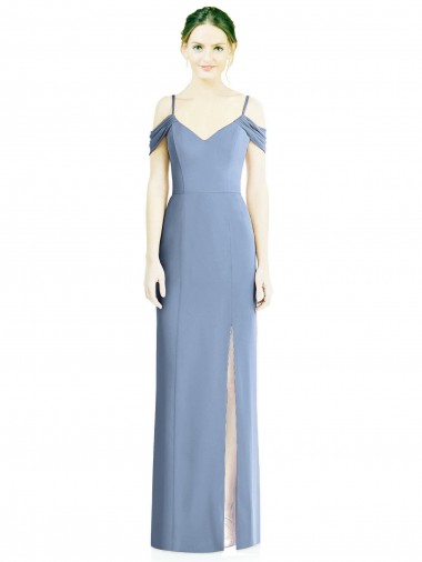 Staubiges Blau A-Linien Off-Schulter Chiffon Lange Formale Brautjungfernkleider / Abendkleider Websites