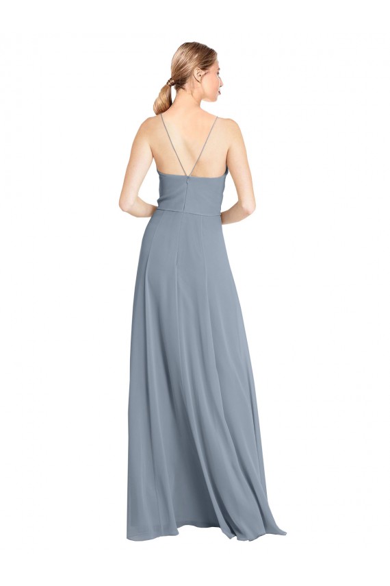 Staubiges Blau A-Linien Off-Schulter Spaghetti-Träger Chiffon Lange Brautjungfernkleider Websites