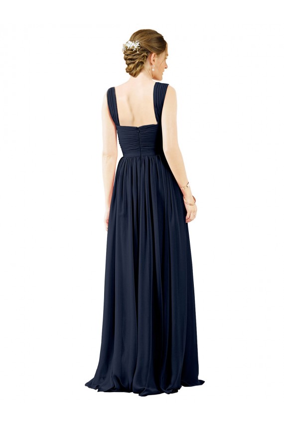Staubiges Blau A-Linien Quadrat Ausschnitt Chiffon Lange Brautjungfernkleider Websites
