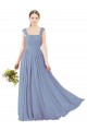Staubiges Blau A-Linien Quadrat Ausschnitt Chiffon Lange Brautjungfernkleider Websites
