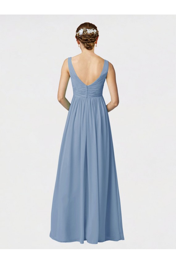 Staubiges Blau A-Linien Spaghetti-Träger Chiffon Lange Brautjungfernkleider Websites