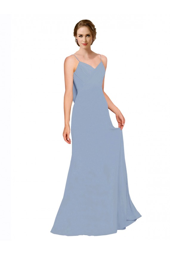 Staubiges Blau A-Linien Spaghetti-Träger Chiffon Lange Brautjungfernkleider Websites