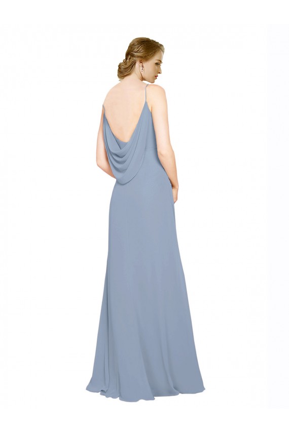 Staubiges Blau A-Linien Spaghetti-Träger Chiffon Lange Brautjungfernkleider Websites