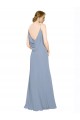 Staubiges Blau A-Linien Spaghetti-Träger Chiffon Lange Brautjungfernkleider Websites
