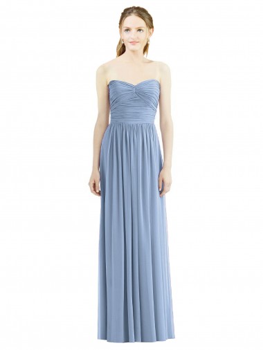 Staubiges Blau A-Linien Trägerlos Chiffon Lange Brautjungfernkleider Websites