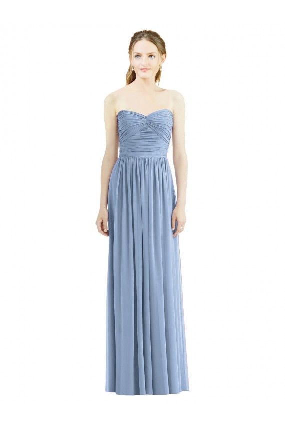 Staubiges Blau A-Linien Trägerlos Chiffon Lange Brautjungfernkleider Websites