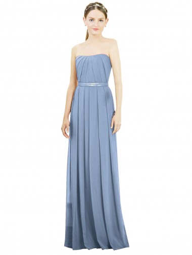 Staubiges Blau A-Linien Trägerlos Chiffon Lange Brautjungfernkleider Websites