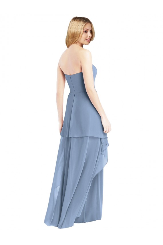 Staubiges Blau A-Linien Trägerlos Chiffon Lange Brautjungfernkleider Websites