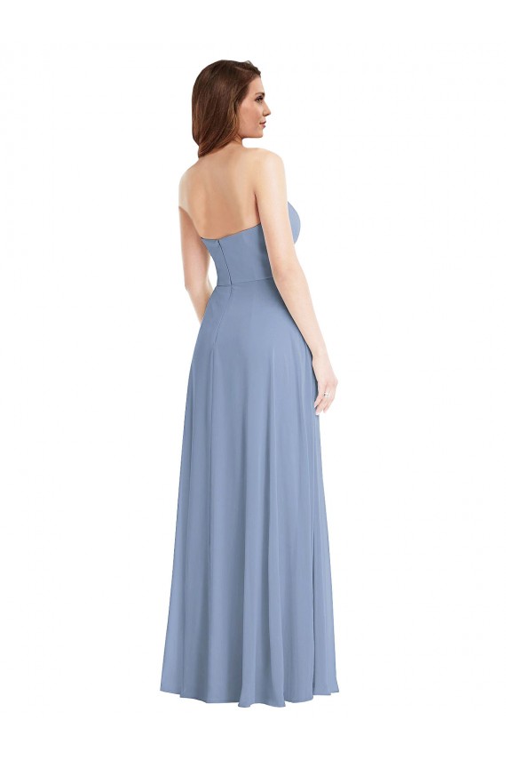 Staubiges Blau A-Linien Trägerlos Chiffon Lange Brautjungfernkleider Websites