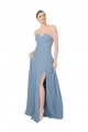 Staubiges Blau A-Linien Trägerlos Chiffon Lange Brautjungfernkleider Websites