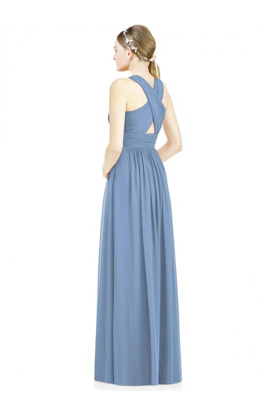 Staubiges Blau A-Linien V-Ausschnitt Chiffon Lange Brautjungfernkleider Websites