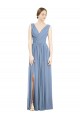 Staubiges Blau A-Linien V-Ausschnitt Chiffon Lange Brautjungfernkleider Websites