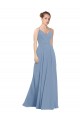 Staubiges Blau A-Linien V-Ausschnitt Chiffon Lange Brautjungfernkleider Websites