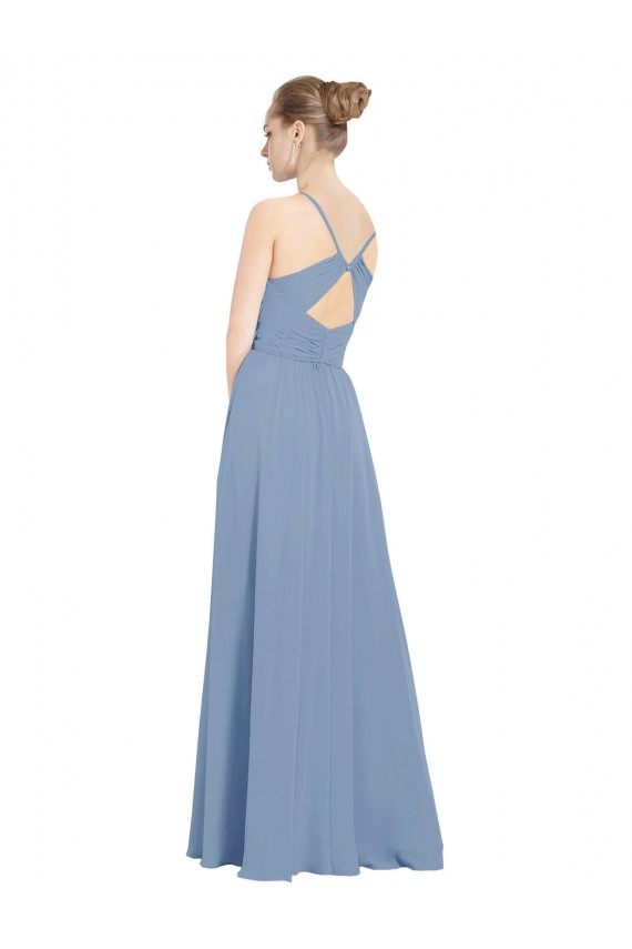 Staubiges Blau A-Linien V-Ausschnitt Chiffon Lange Brautjungfernkleider Websites