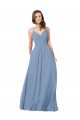 Staubiges Blau A-Linien V-Ausschnitt Chiffon Lange Brautjungfernkleider Websites