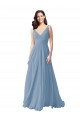 Staubiges Blau A-Linien V-Ausschnitt Chiffon Lange Brautjungfernkleider Websites