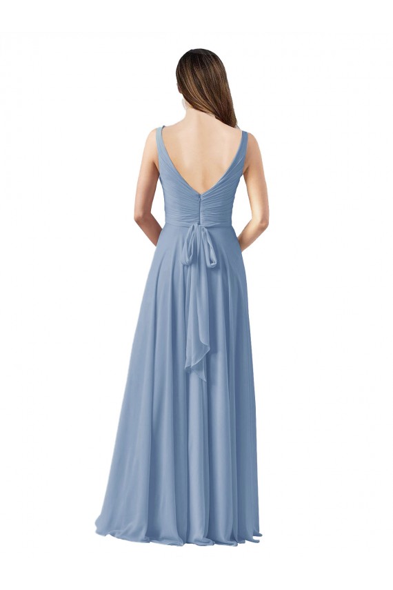 Staubiges Blau A-Linien V-Ausschnitt Chiffon Lange Brautjungfernkleider Websites