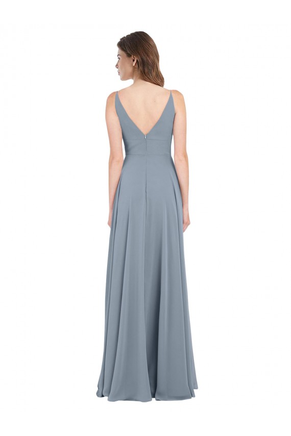 Staubiges Blau A-Linien V-Ausschnitt Chiffon Lange Brautjungfernkleider Websites
