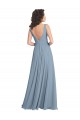Staubiges Blau A-Linien V-Ausschnitt Chiffon Lange Brautjungfernkleider Websites