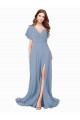 Staubiges Blau A-Linien V-Ausschnitt Chiffon Lange Brautjungfernkleider / Abiballkleider Websites