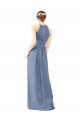 Staubiges Blau Etui Neckholder Stehkragen Ausschnitt Chiffon Lange Brautjungfernkleider Websites