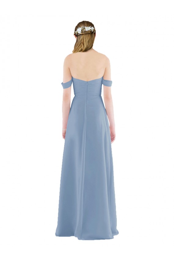 Staubiges Blau Etui Off-Schulter Chiffon Lange Brautjungfernkleider Websites