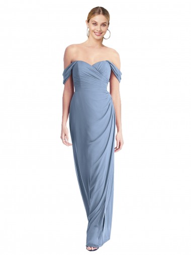 Staubiges Blau Meerjungfrau Off-Schulter Chiffon Lange Brautjungfernkleider Websites
