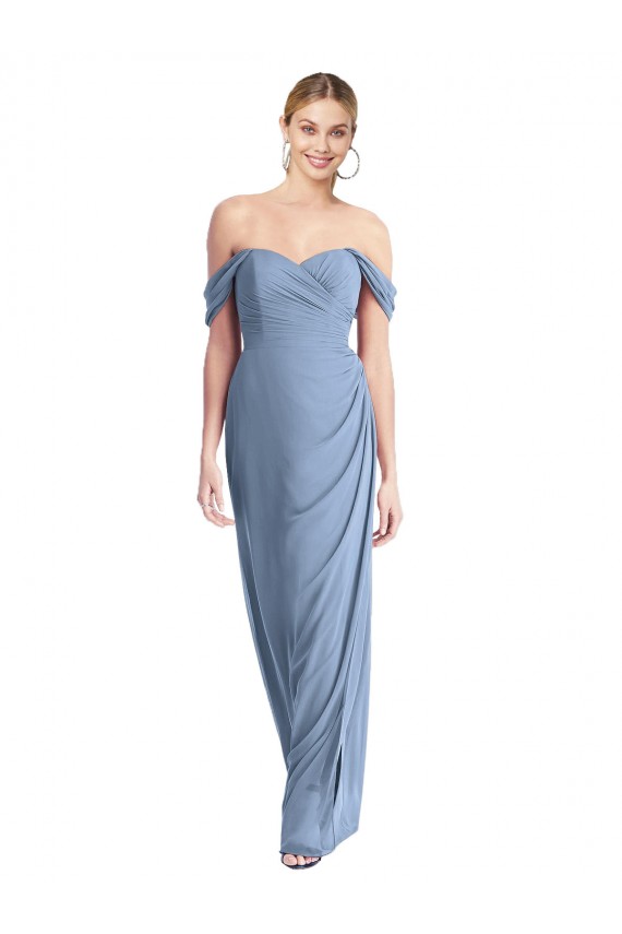 Staubiges Blau Meerjungfrau Off-Schulter Chiffon Lange Brautjungfernkleider Websites