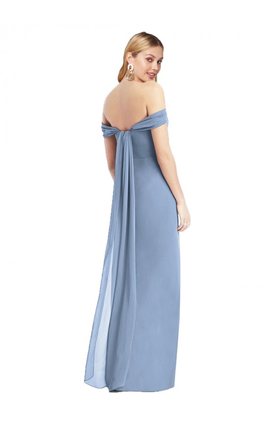 Staubiges Blau Meerjungfrau Off-Schulter Chiffon Lange Brautjungfernkleider Websites