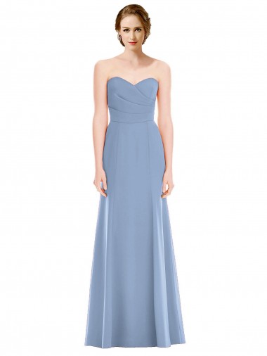 Staubiges Blau Meerjungfrau Trägerlos Chiffon Lange Brautjungfernkleider Websites