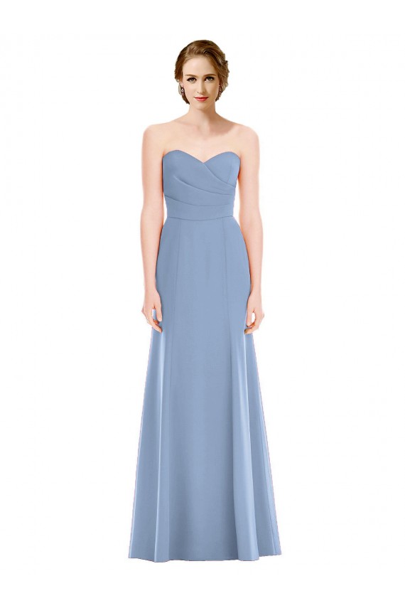 Staubiges Blau Meerjungfrau Trägerlos Chiffon Lange Brautjungfernkleider Websites