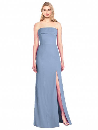 Staubiges Blau Trompete Trägerlos Chiffon Lange Brautjungfernkleider Websites
