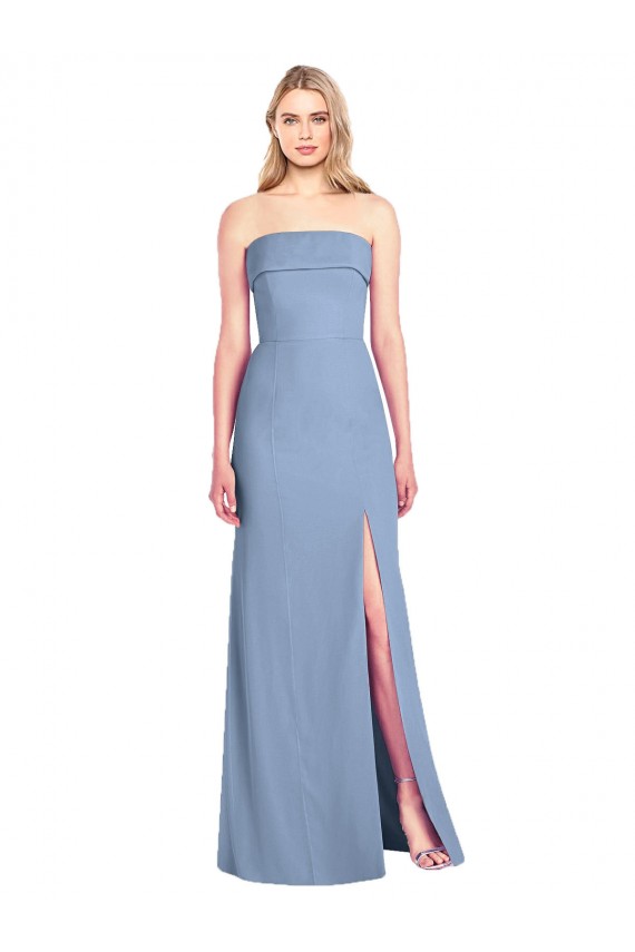 Staubiges Blau Trompete Trägerlos Chiffon Lange Brautjungfernkleider Websites