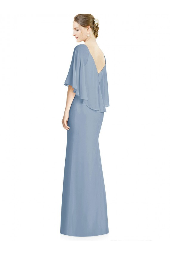 Staubiges Blau Trompete V-Ausschnitt Chiffon Lange Brautjungfernkleider Websites