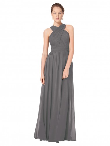 Stormy Silver A-Linien Neckholder Chiffon Lange Brautjungfernkleider Websites