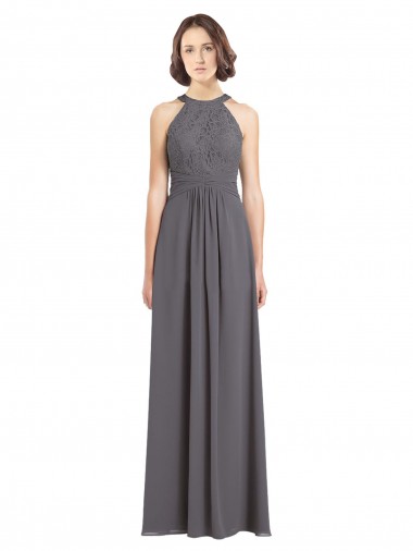 Stormy Silver A-Linien Neckholder Chiffon Spitze Lange Brautjungfernkleider Websites