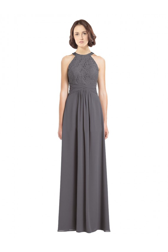 Stormy Silver A-Linien Neckholder Chiffon Spitze Lange Brautjungfernkleider Websites