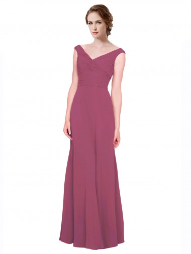 Taupe A-Linien V-Ausschnitt Chiffon Lange Brautjungfernkleider Websites