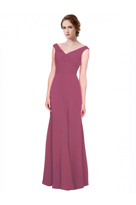 Taupe A-Linien V-Ausschnitt Chiffon Lange Brautjungfernkleider Websites