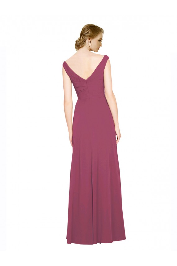 Taupe A-Linien V-Ausschnitt Chiffon Lange Brautjungfernkleider Websites