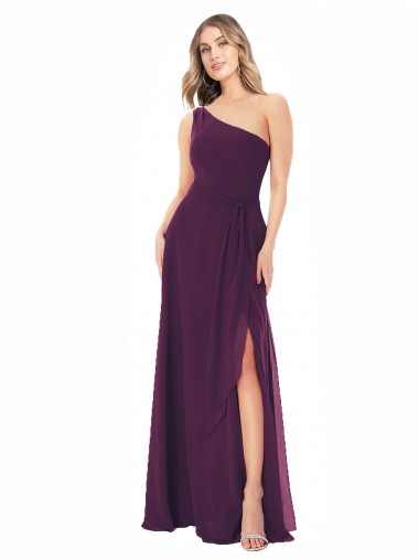Traube A-Linien Eine-Schulter Chiffon Lange Brautjungfernkleider Websites