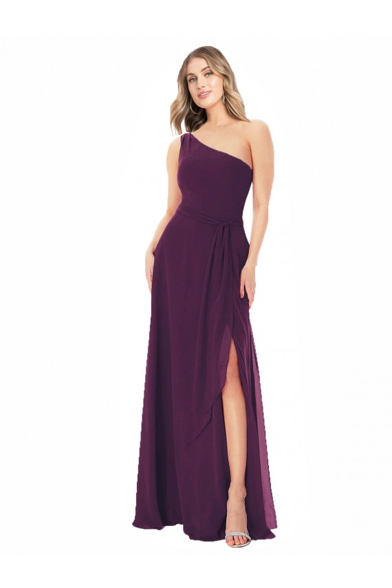 Traube A-Linien Eine-Schulter Chiffon Lange Brautjungfernkleider Websites