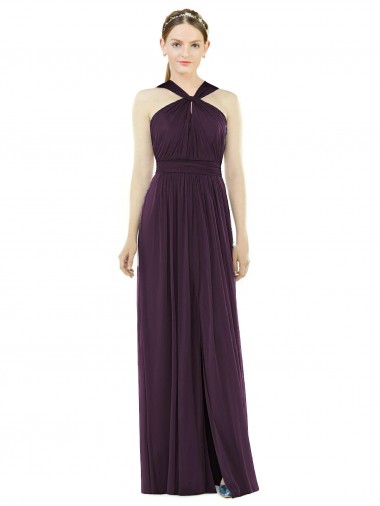 Traube A-Linien Neckholder Chiffon Lange Brautjungfernkleider Websites