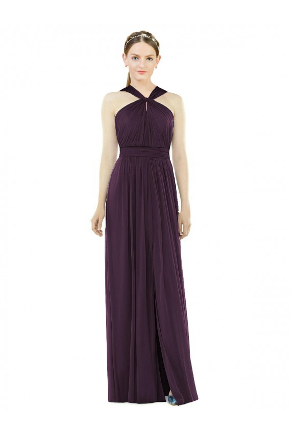 Traube A-Linien Neckholder Chiffon Lange Brautjungfernkleider Websites