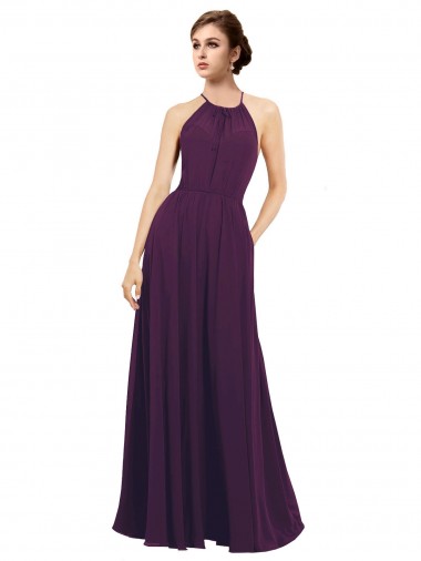 Traube A-Linien Neckholder Chiffon Lange Brautjungfernkleider Websites
