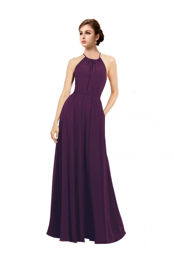 Traube A-Linien Neckholder Chiffon Lange Brautjungfernkleider Websites