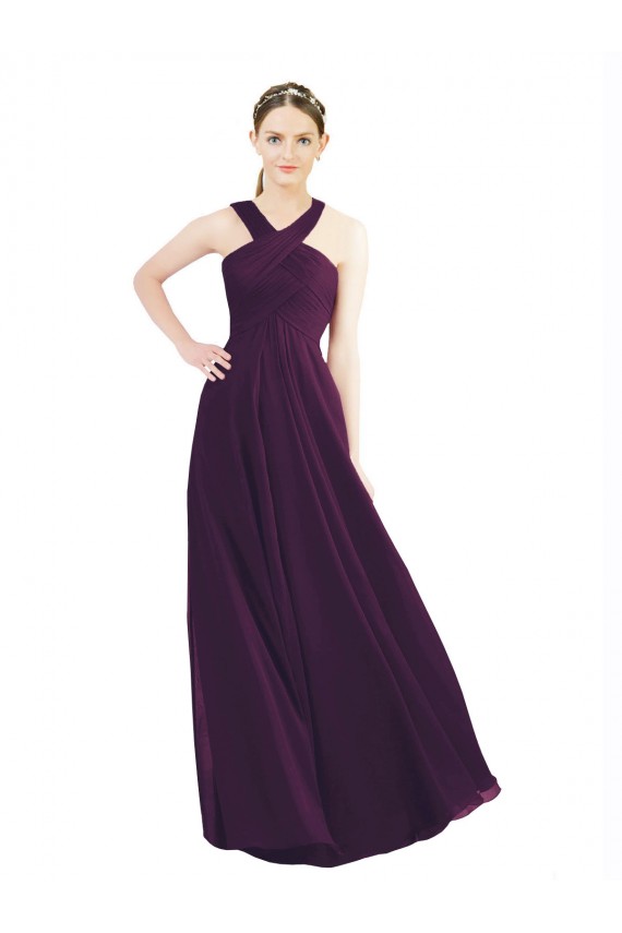 Traube A-Linien Neckholder Chiffon Lange Brautjungfernkleider Websites