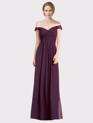 Traube A-Linien Off-Schulter Chiffon Spitze Lange Brautjungfernkleider Websites